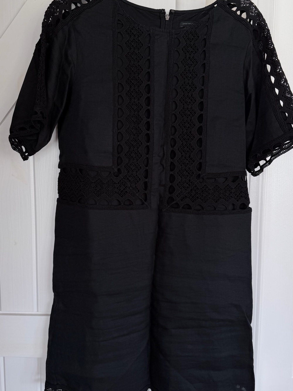 Ann Taylor Black Crochet-Trim Short Sleeve Romper